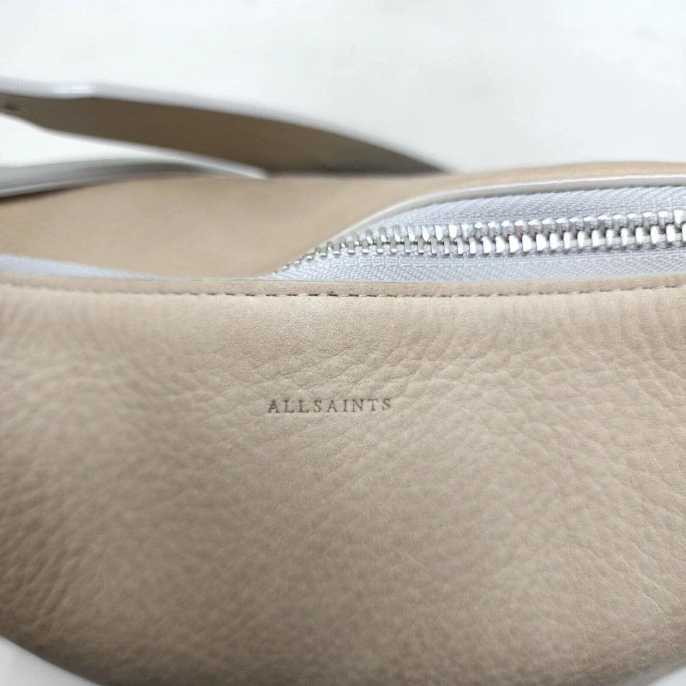 Allsaints Womens Purse Cooper Hobo Beige Nubuck Leather Western Saddle Bag